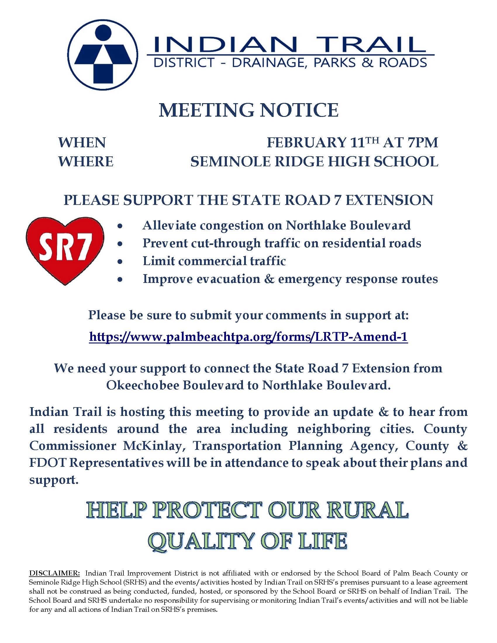 SR7 MEETING NOTICE - Flier with disclaimer